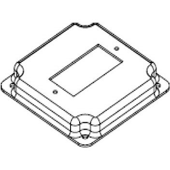 Isometric line drawing of a wrestling ring with ropes, padded corners, and a mat in the center.